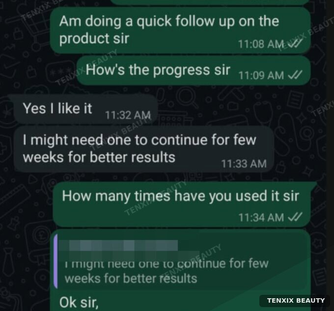Customer WhatsApp message