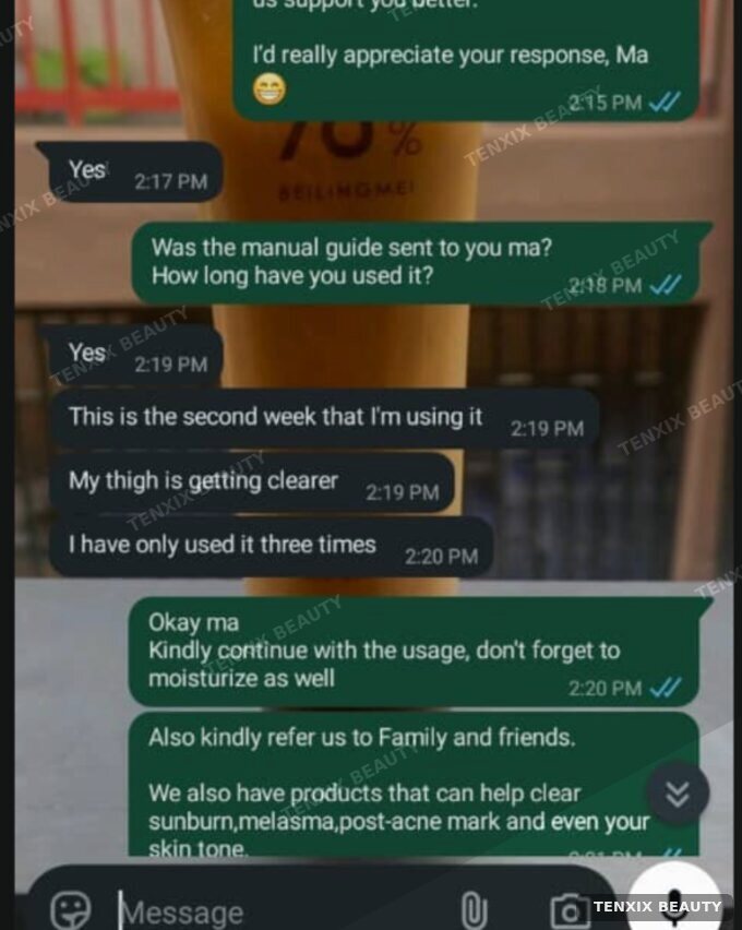 Customer WhatsApp message