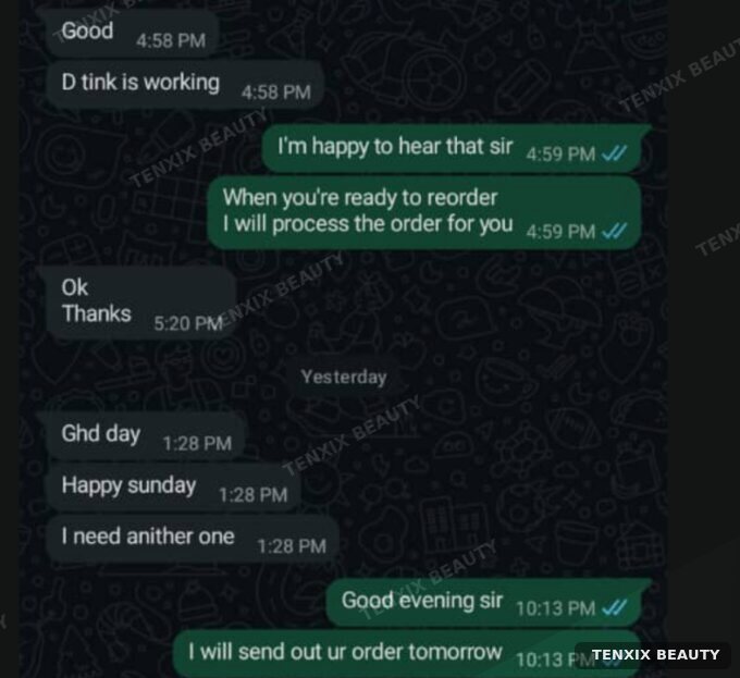 Customer WhatsApp message