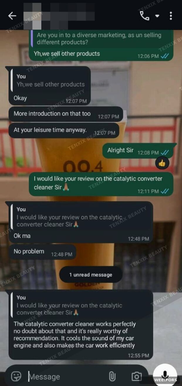 Customer WhatsApp message