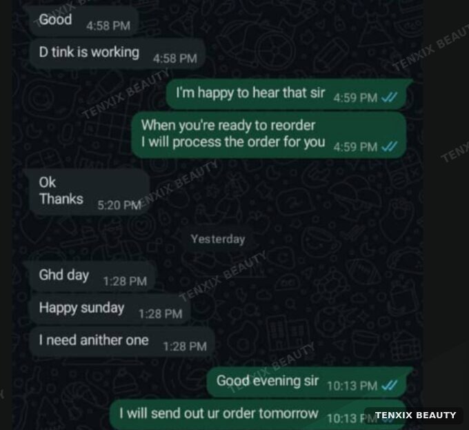 Customer WhatsApp message